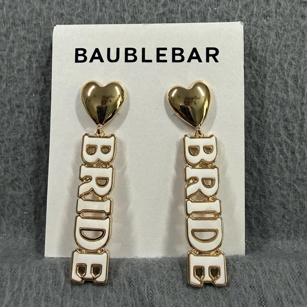 BAUBLEBAR Dressed In White Heart & Shell Bride Linear Drop Earrings NWT